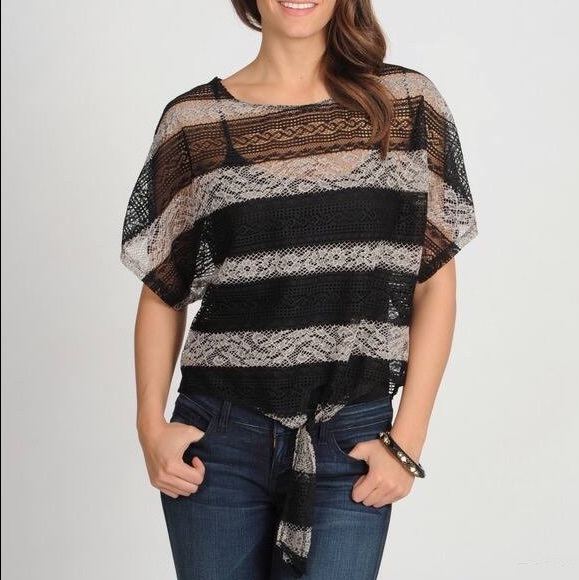 Annalee + Hope Tops - Annalee + Hope Striped Lace Tie-Front Lace Top